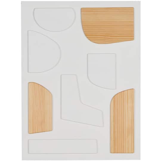 23.5" x 31.5" White Wood Geometric Dimensional Art Deco Shapes with Brown Accents Home Wall Décor